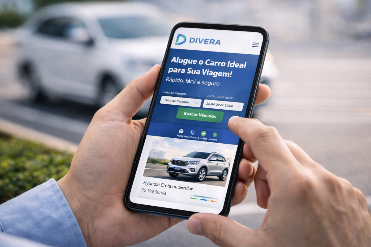 cliente alugando veículo online pelo celular